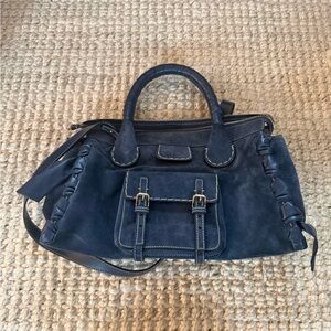 Chloé Suede Shoulder Tote Bag in Dark Navy